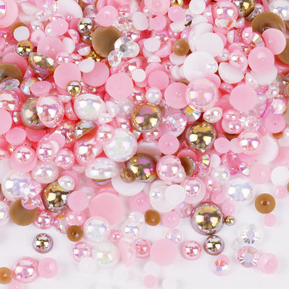 NEW【A139】Half Pearl and Rhinestones mix | Flat back pearls |Mixed colours and size| 3-10mm