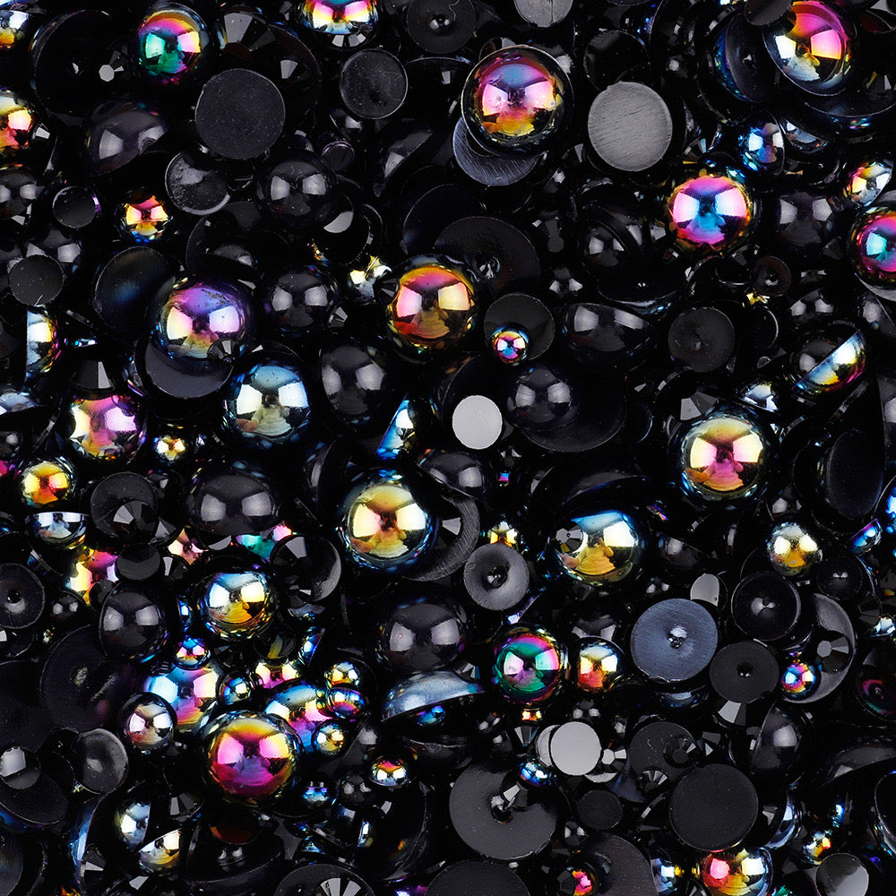 NEW【A139】Half Pearl and Rhinestones mix | Flat back pearls |Mixed colours and size| 3-10mm