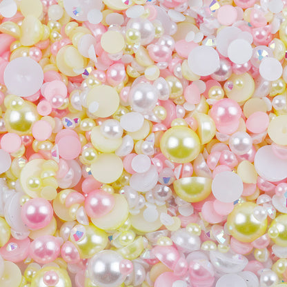 NEW【A139】Half Pearl and Rhinestones mix | Flat back pearls |Mixed colours and size| 3-10mm