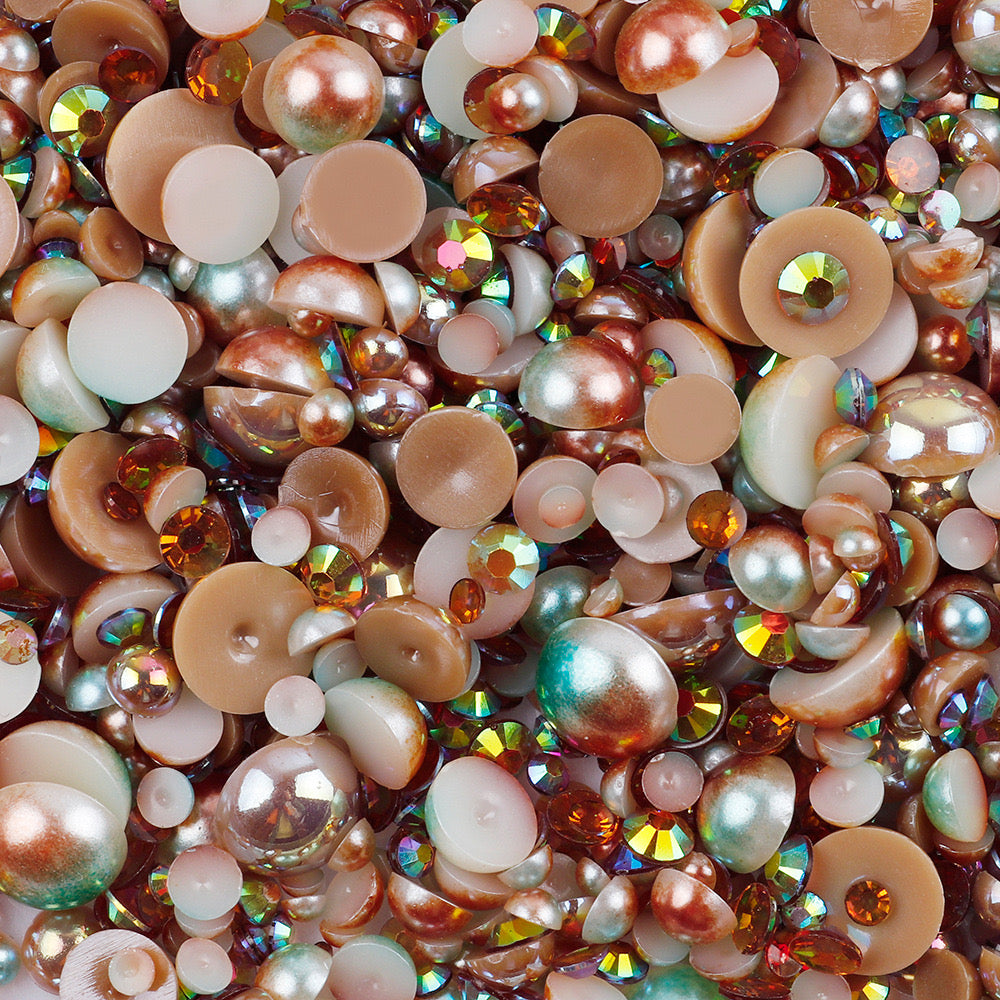 NEW【A139】Half Pearl and Rhinestones mix | Flat back pearls |Mixed colours and size| 3-10mm