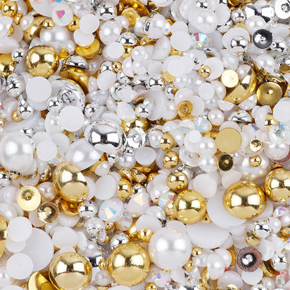 NEW【A139】Half Pearl and Rhinestones mix | Flat back pearls |Mixed colours and size| 3-10mm