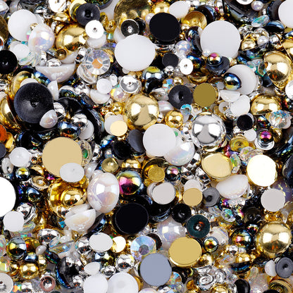 NEW【A139】Half Pearl and Rhinestones mix | Flat back pearls |Mixed colours and size| 3-10mm