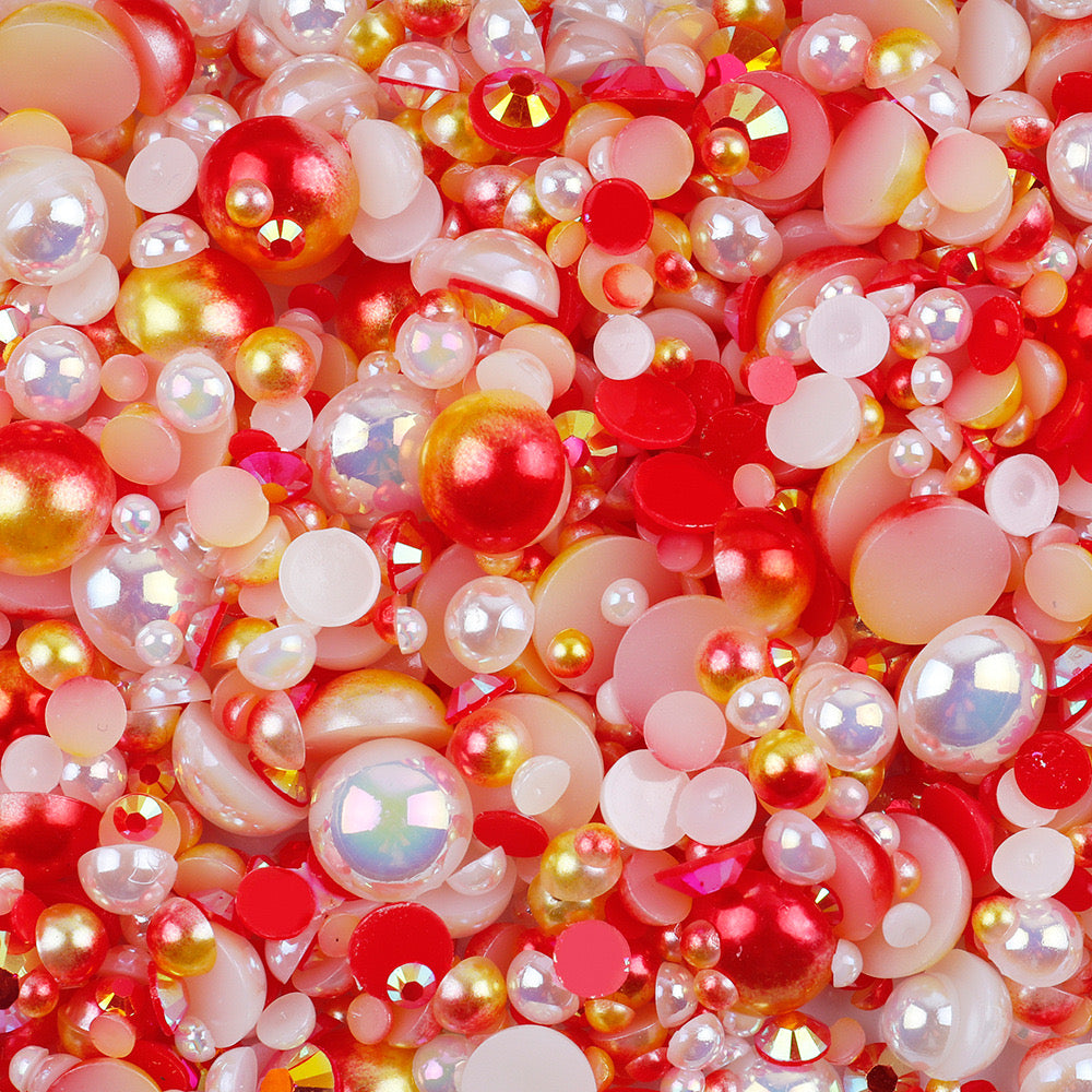 NEW【A139】Half Pearl and Rhinestones mix | Flat back pearls |Mixed colours and size| 3-10mm