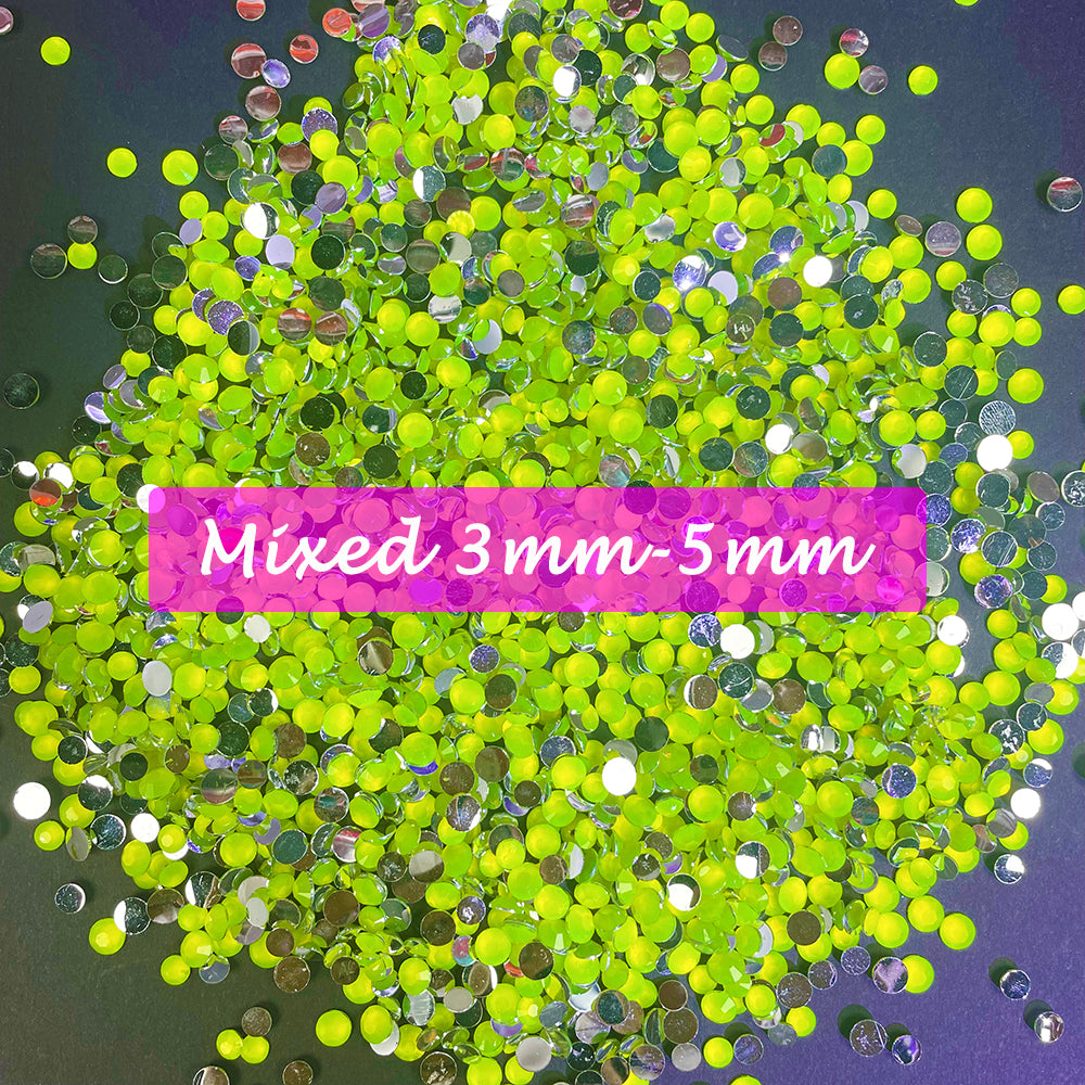 【A136】 Neon Resin Rhinestones Gems Glow Under UV Light for Tumbler DIY 3mm-5mm Mixed