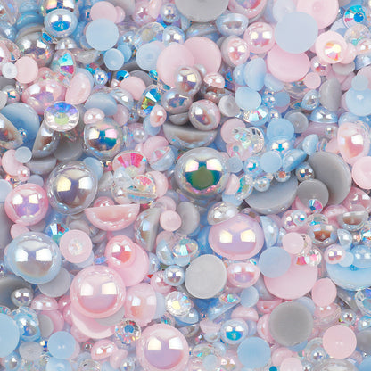 NEW【A139】Half Pearl and Rhinestones mix | Flat back pearls |Mixed colours and size| 3-10mm