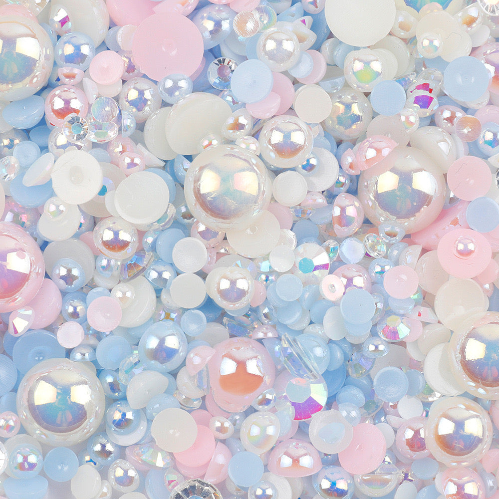 NEW【A139】Half Pearl and Rhinestones mix | Flat back pearls |Mixed colours and size| 3-10mm