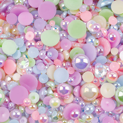 NEW【A139】Half Pearl and Rhinestones mix | Flat back pearls |Mixed colours and size| 3-10mm