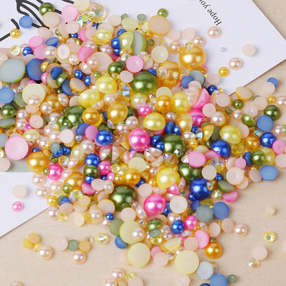 NEW【A139】Half Pearl and Rhinestones mix | Flat back pearls |Mixed colours and size| 3-10mm